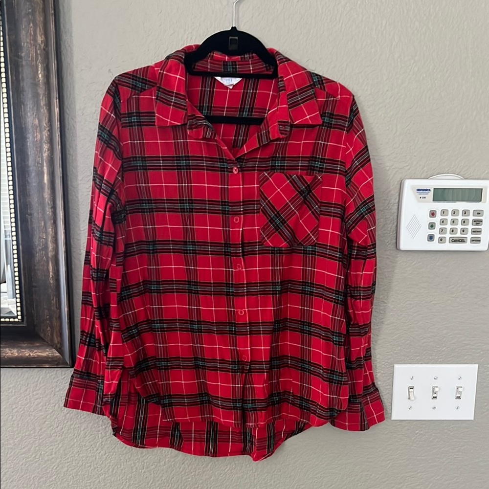 Time and Tru Red Plaid Women's Top